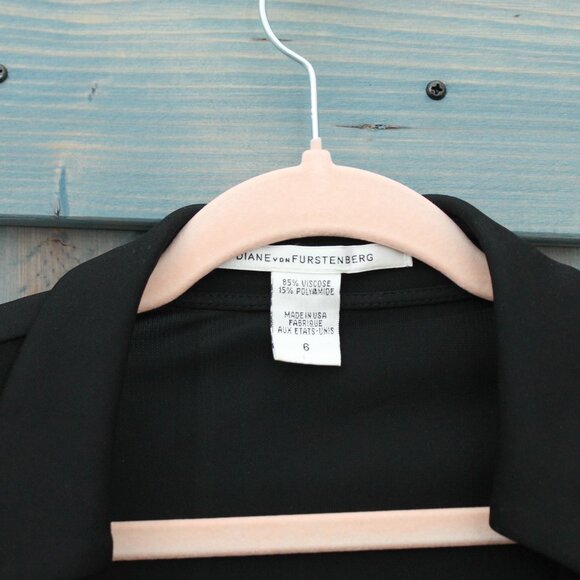 Diane Von Furstenberg Black Wrap Dress Classic Collared Size 6 Made in USA DVF - Picture 6 of 10